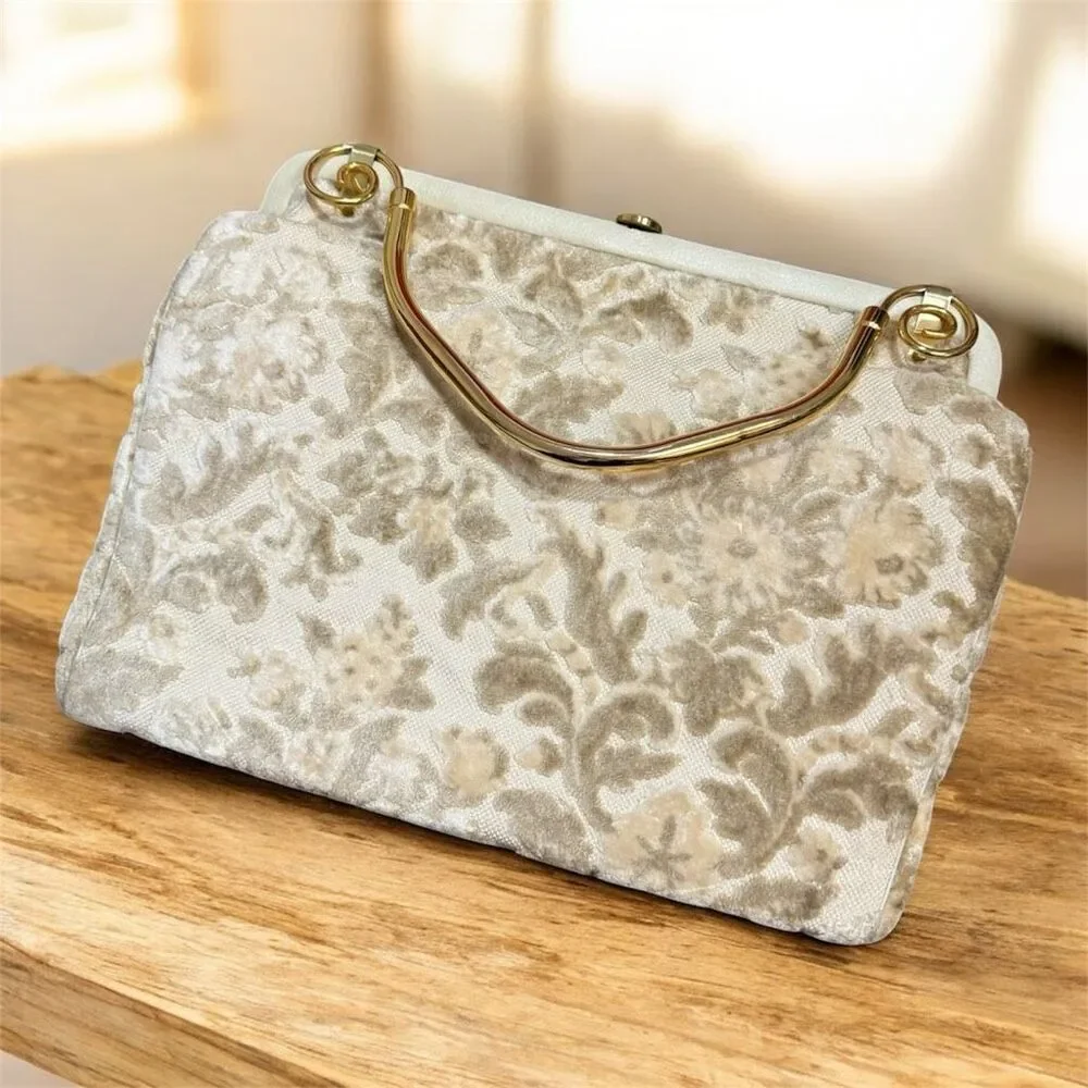 Stylecraft 1960s 1970s Carpet Beige Cream Tote Travel Large Bag Purse Handbag
